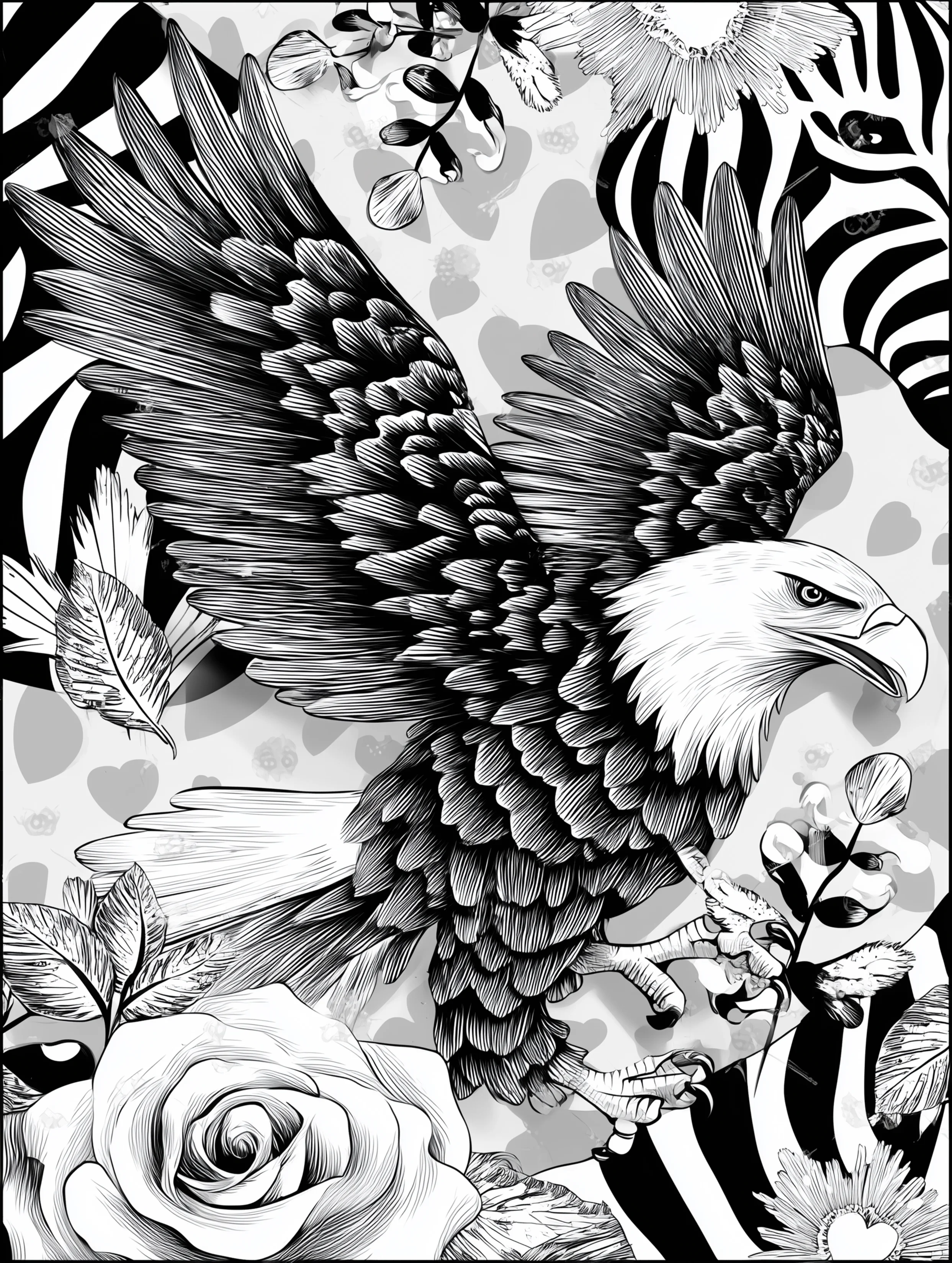 Free printable eagle coloring page for adults featuring a right facing eagle